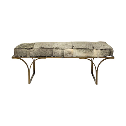 Plaza Antiqued Brass Faux Fur Upholstery Bench