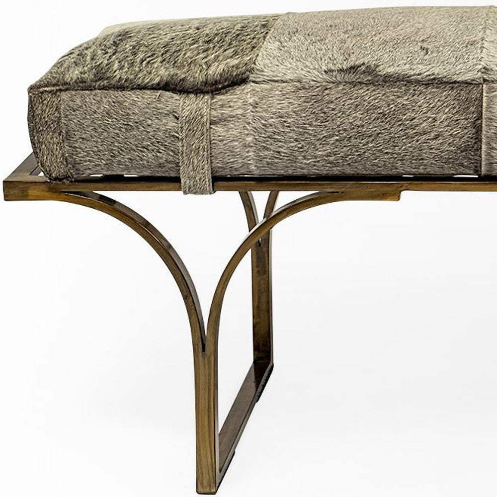 Plaza Antiqued Brass Faux Fur Upholstery Bench