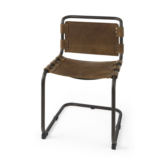 Thorne Leather & Metal Dining Chair - Brown