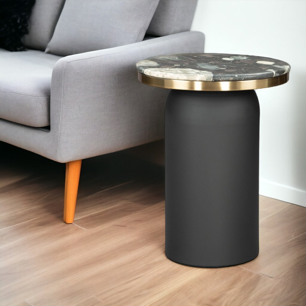 Calix Marble And Steel Round Pedestal End Table